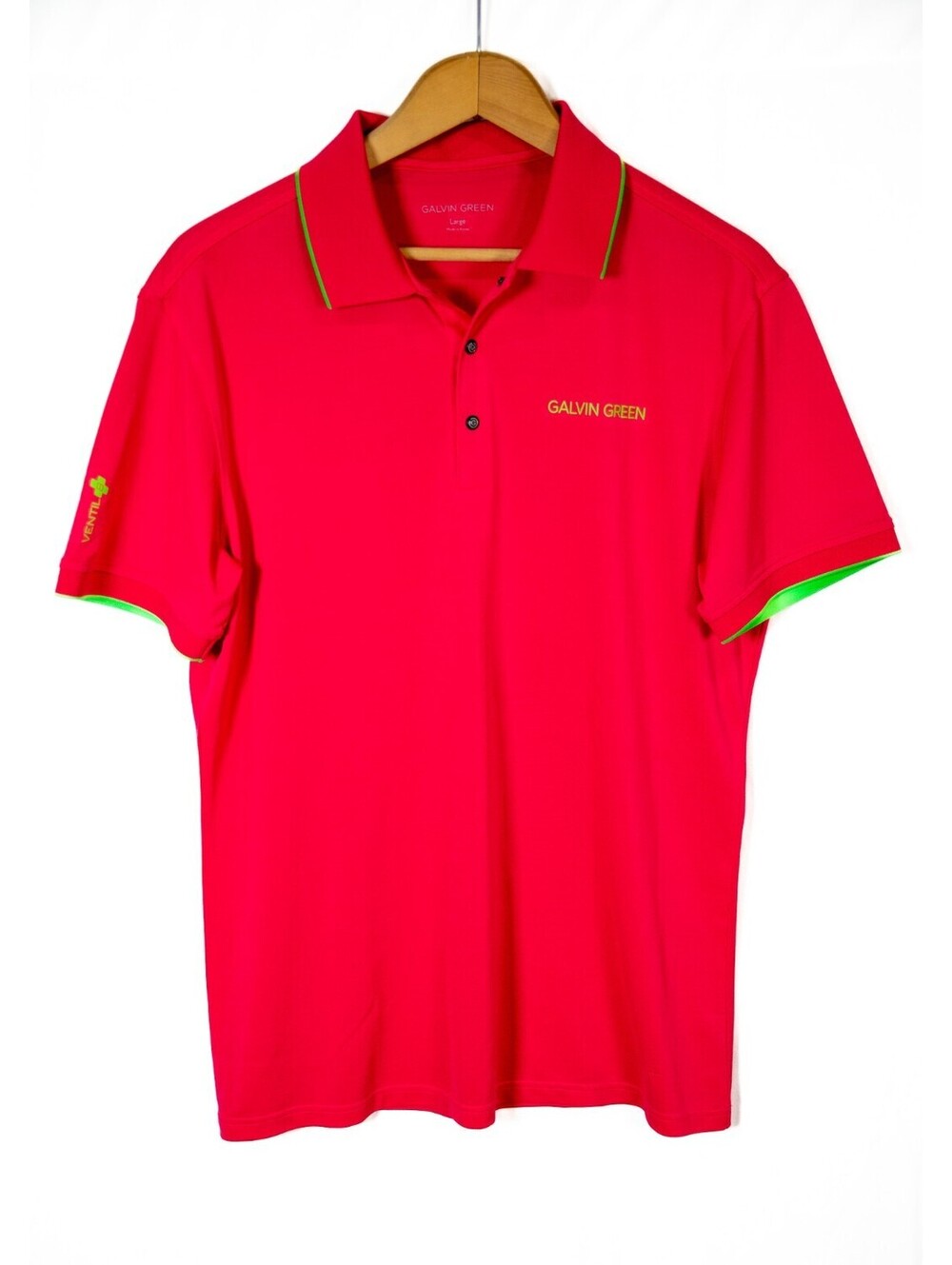 Galvin Green Milion Breathable Short Sleeve Polo Shirt Pink Green Trim Men's L